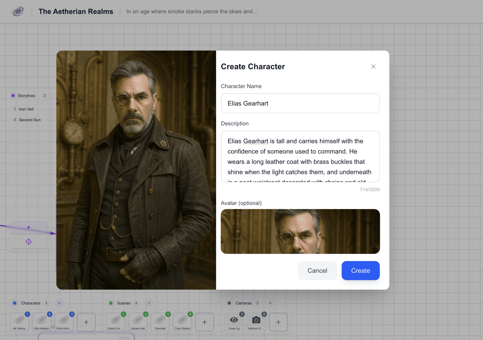 Character, Scene, and Camera Management Interface